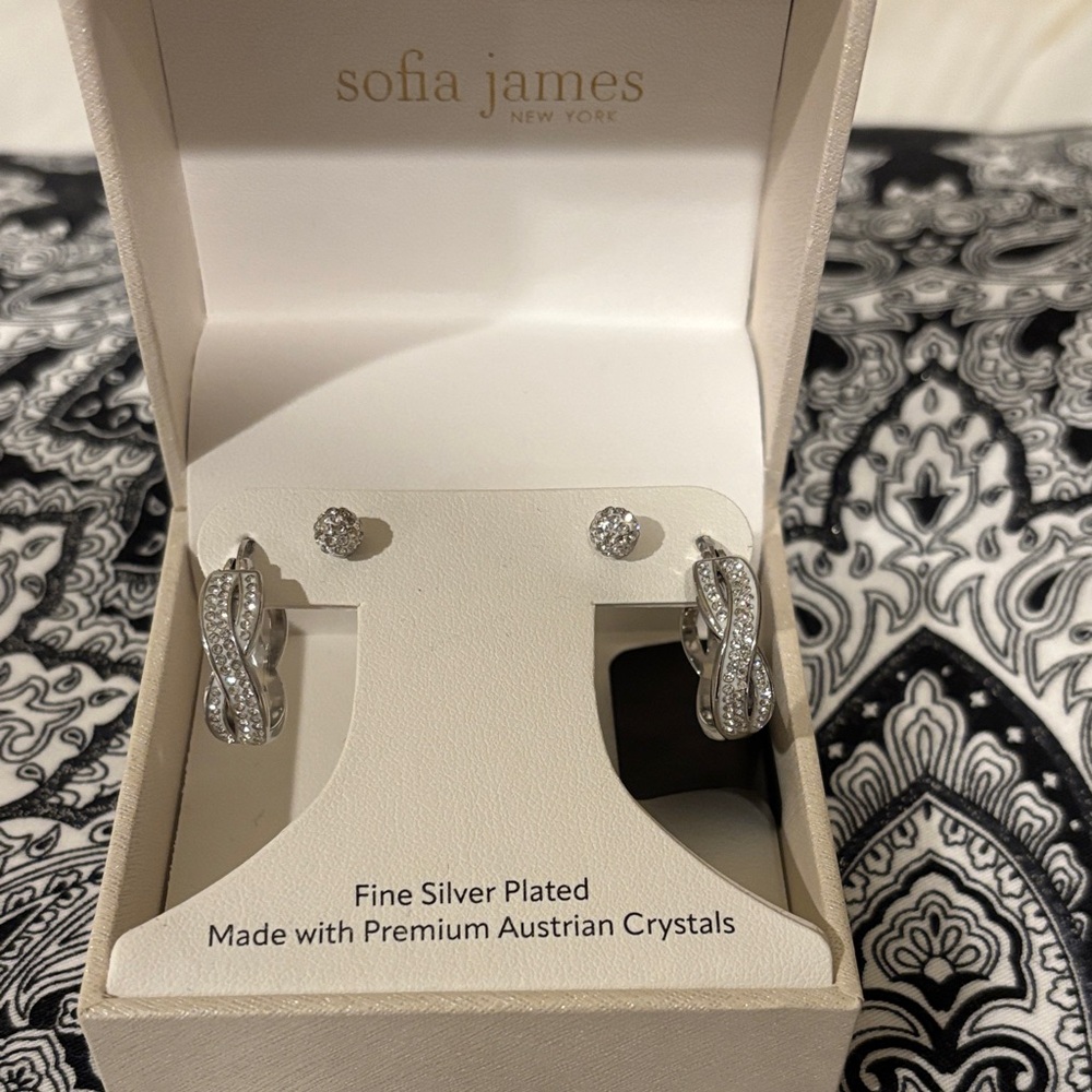 Sofia James Silver Plated  Austrian Crystal Earrings‎ and Stud Set